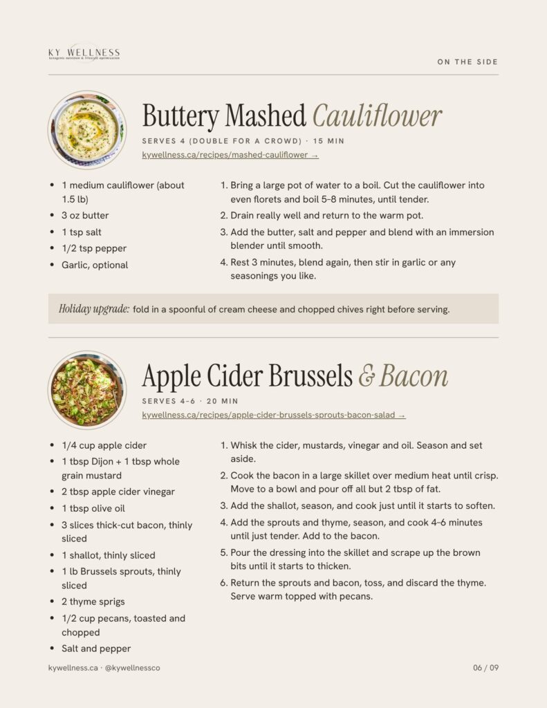 Keto Thanksgiving Guide Mashed Cauliflower and Brussels Sprouts